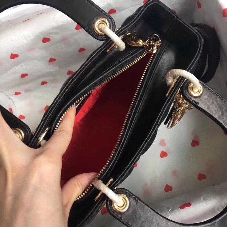 D*or medium lady D*or bag in black lambskin