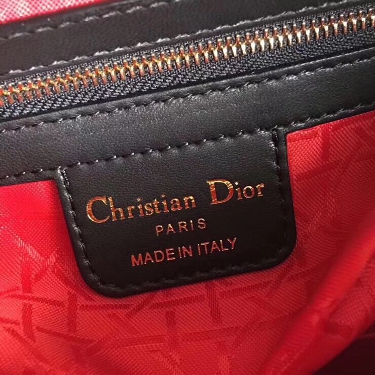 D*or medium lady D*or bag in black lambskin