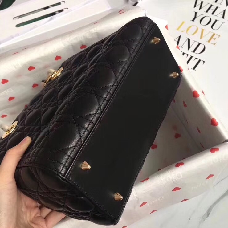 D*or medium lady D*or bag in black lambskin