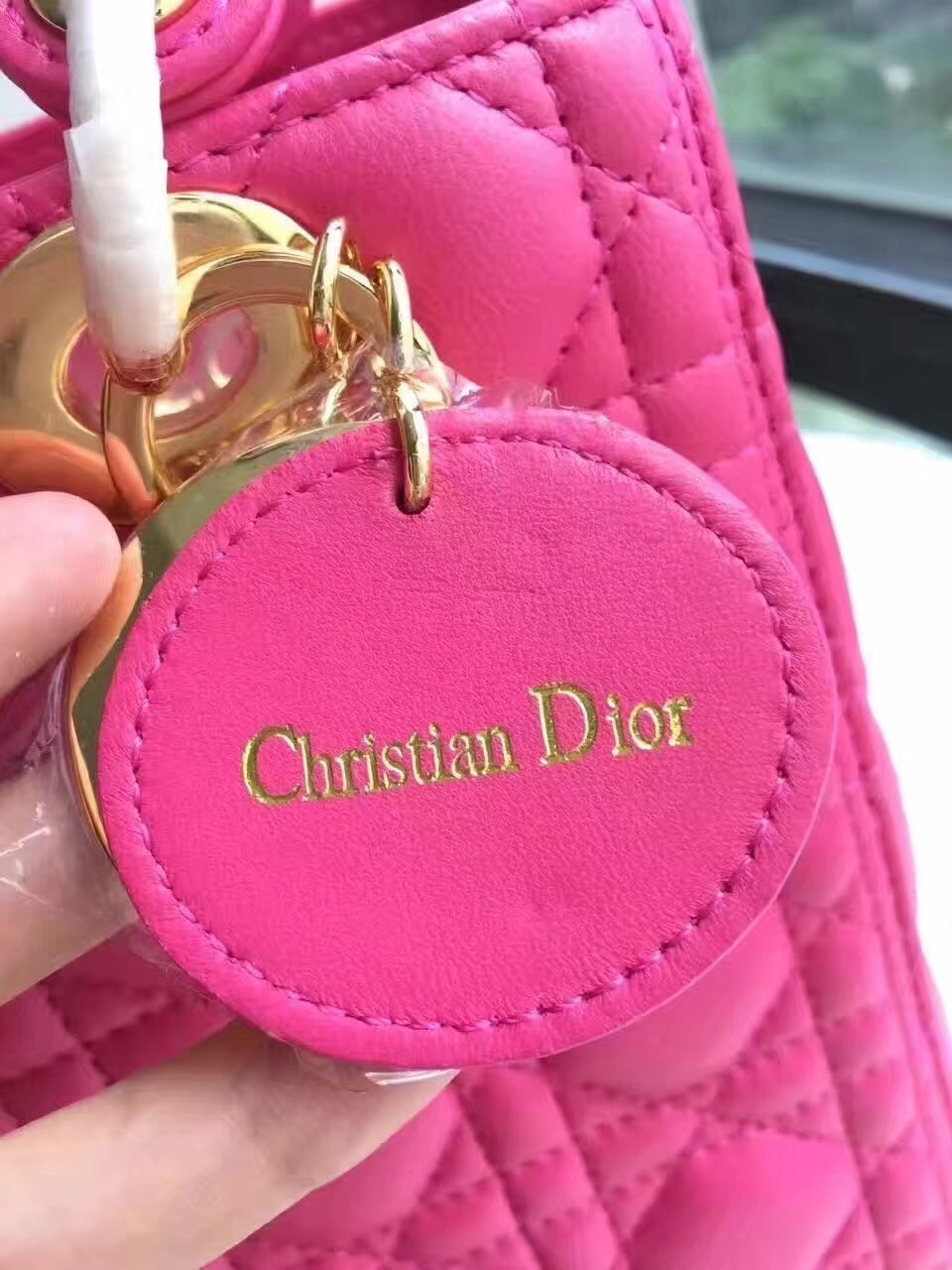 D*or medium lady D*or bag in rose red lambskin