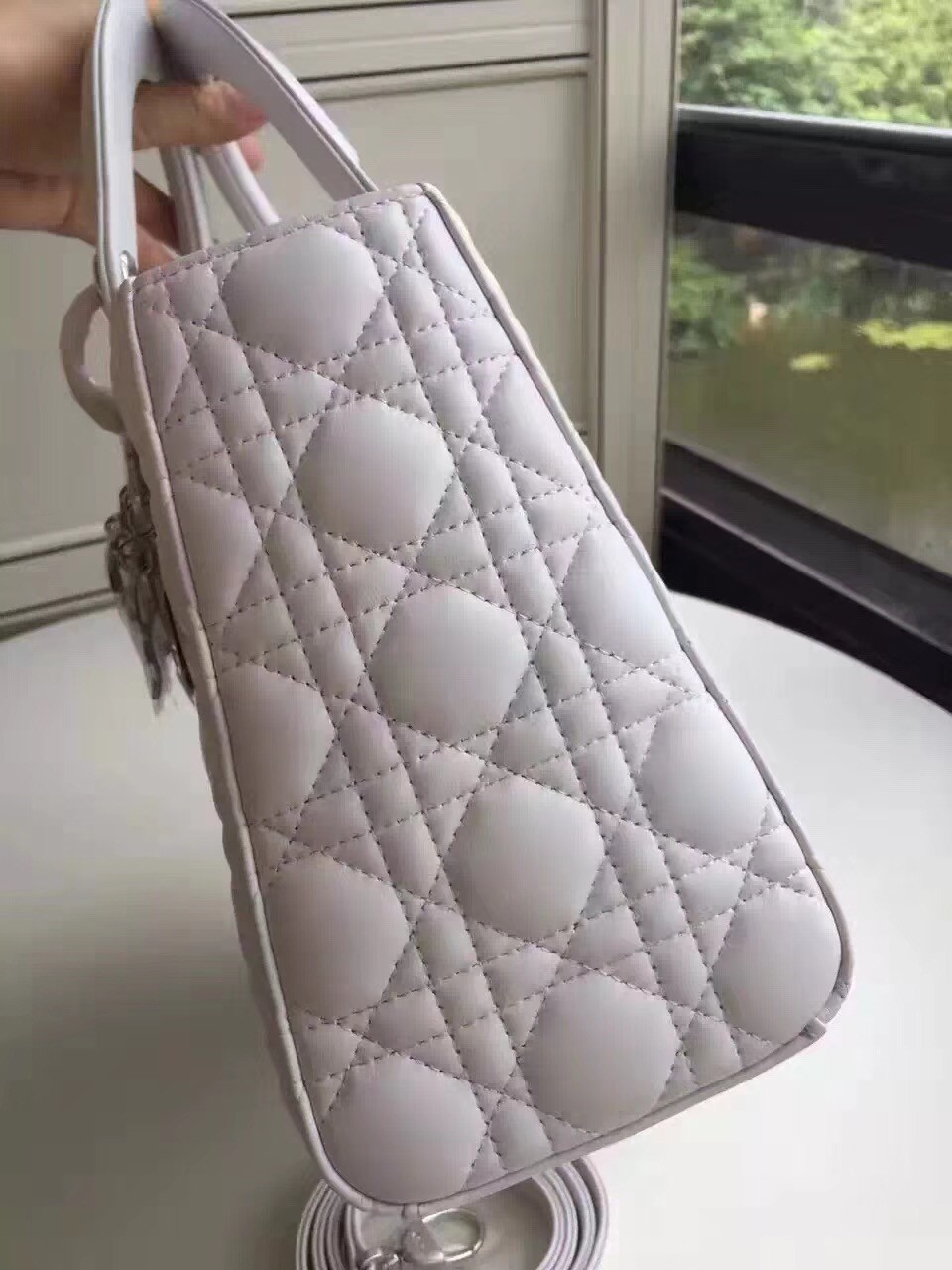 D*or medium lady D*or bag in white lambskin