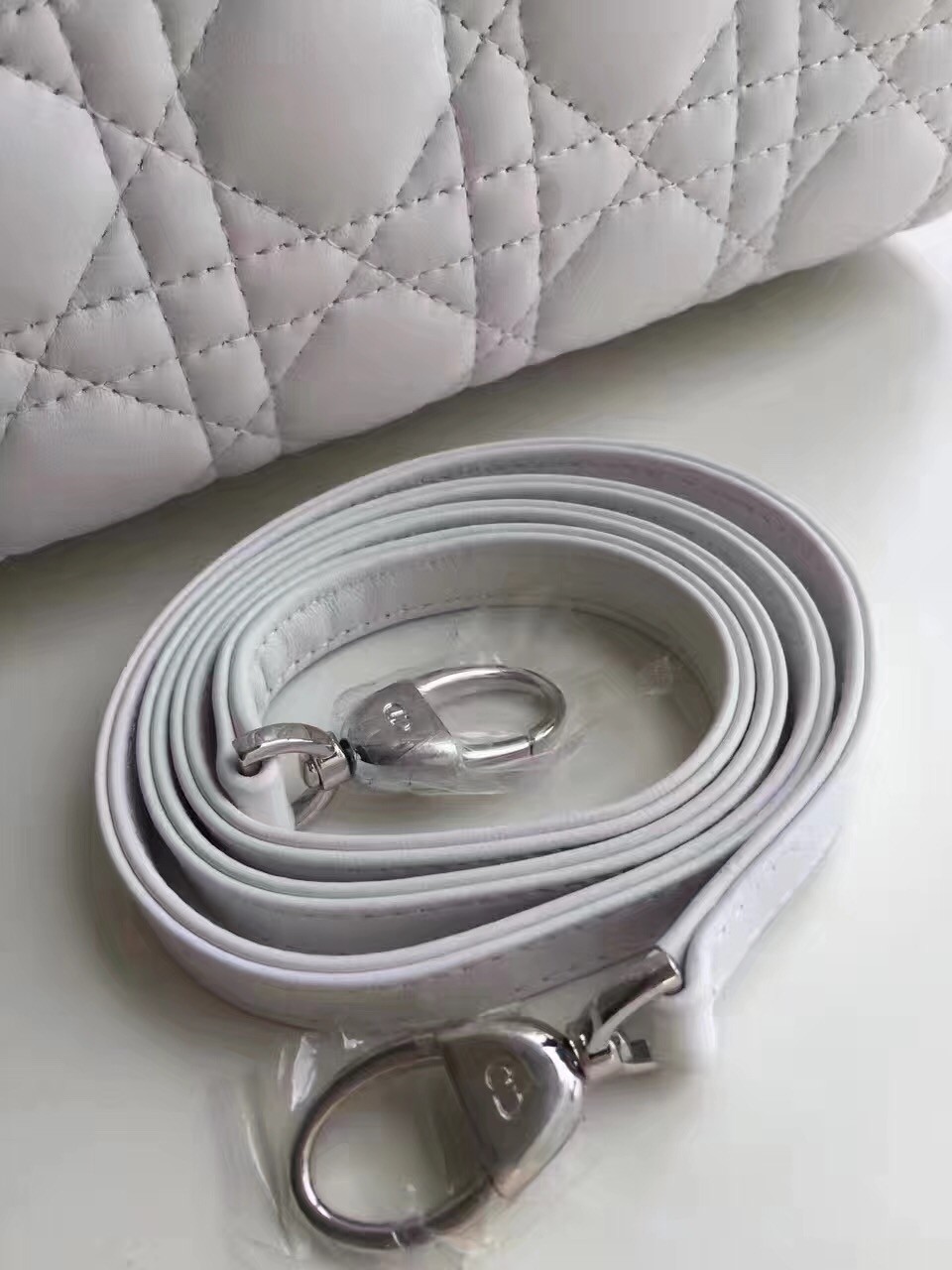 D*or medium lady D*or bag in white lambskin