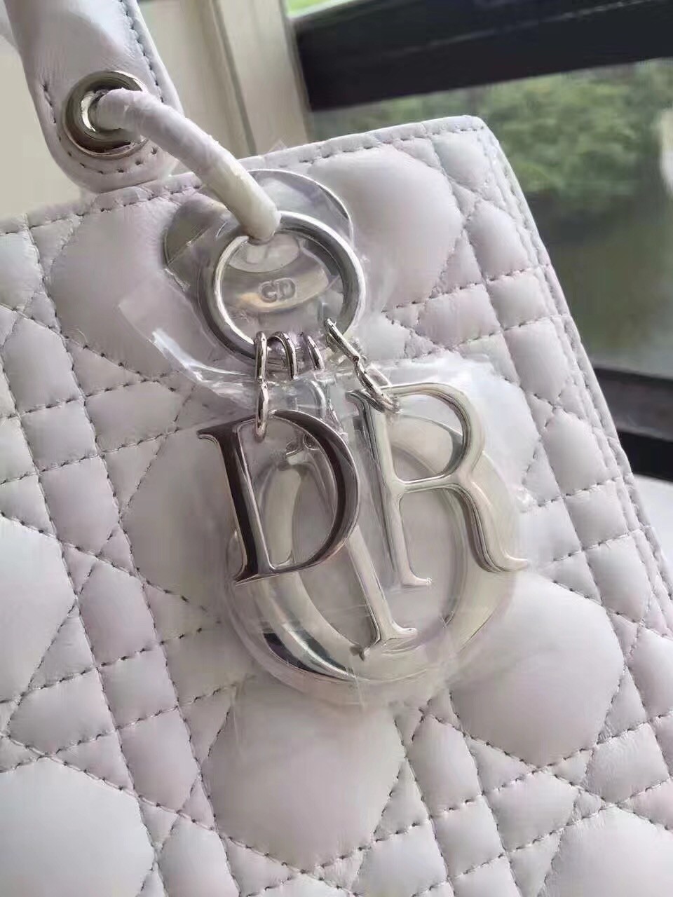 D*or medium lady D*or bag in white lambskin
