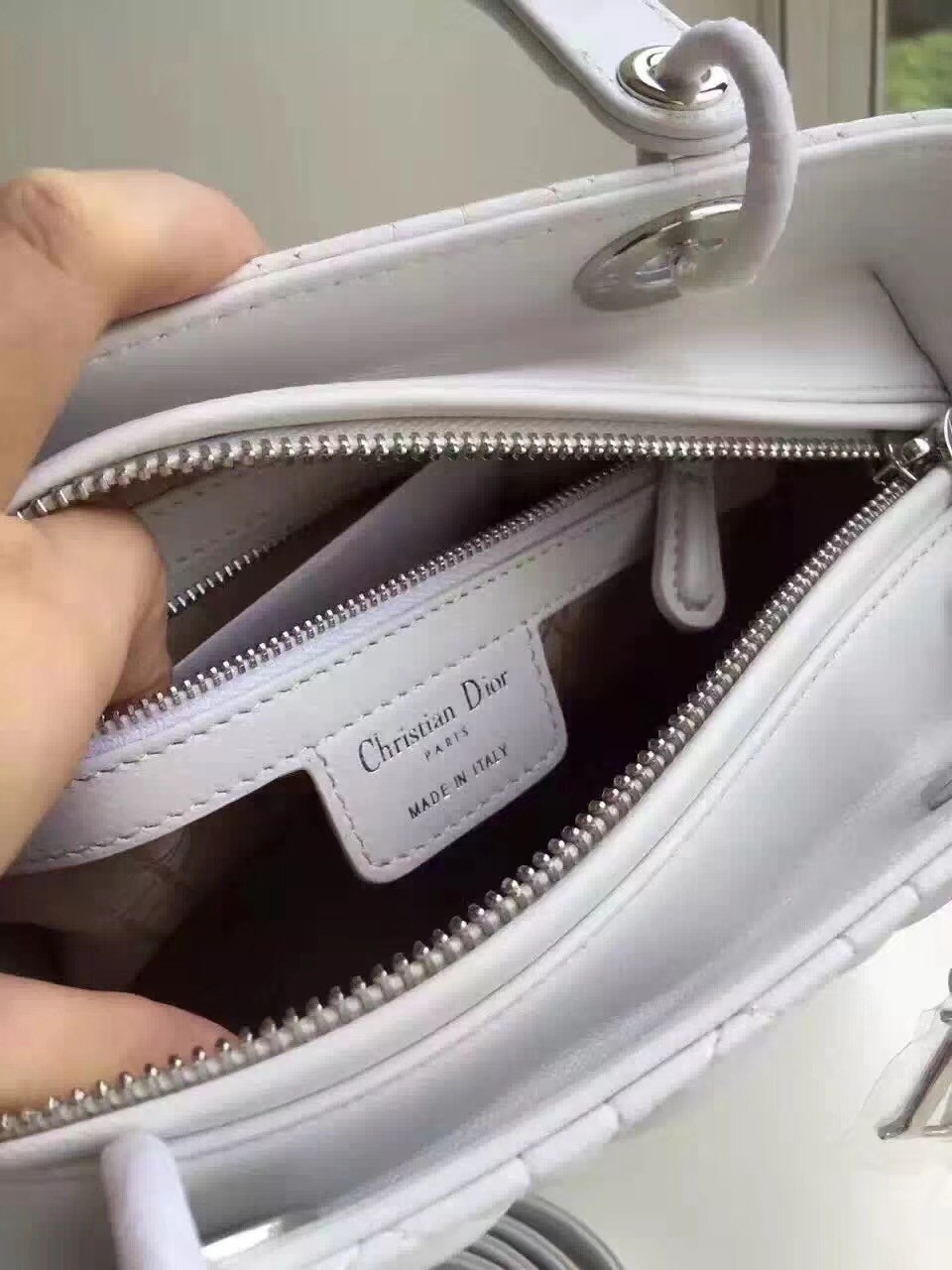 D*or medium lady D*or bag in white lambskin