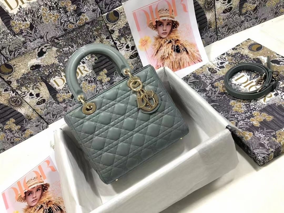D*or medium lady D*or bag in grey cannage lambskin