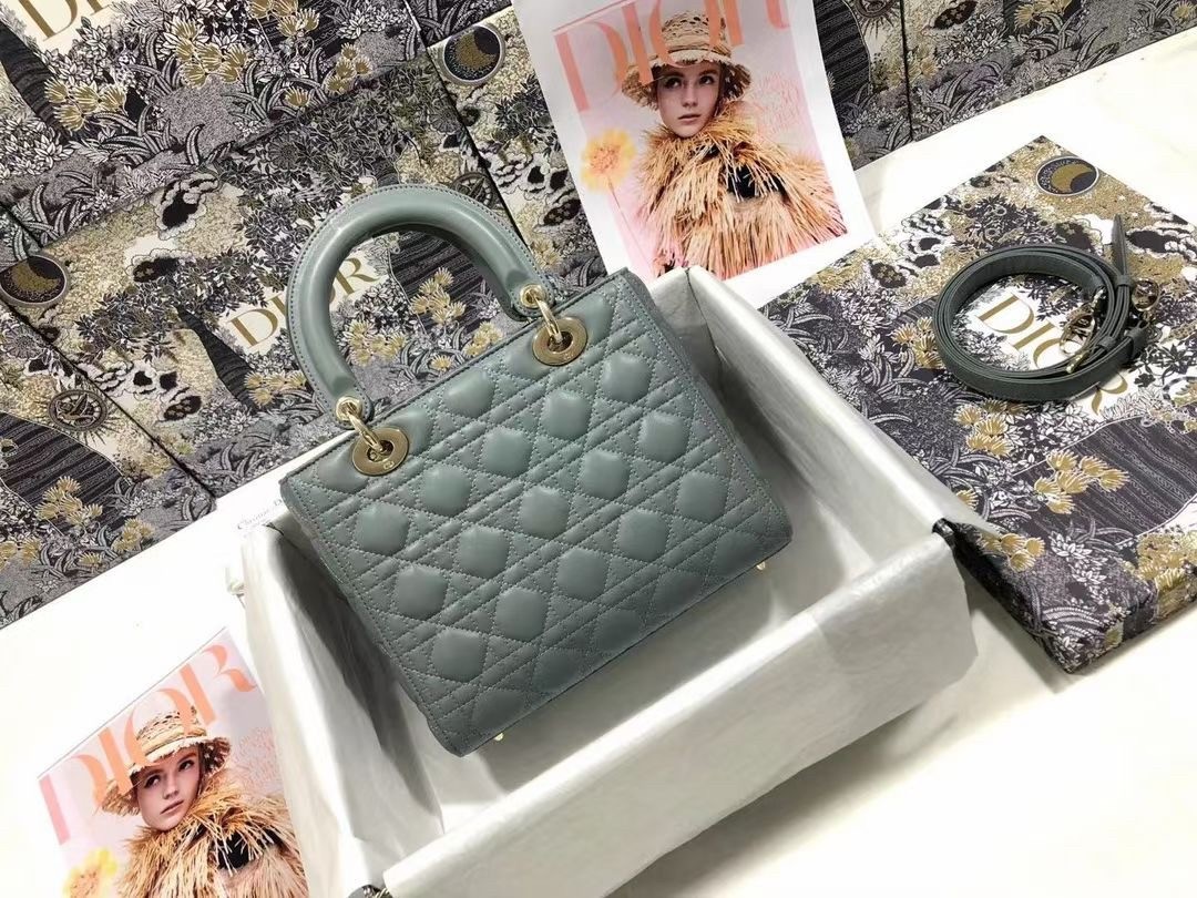 D*or medium lady D*or bag in grey cannage lambskin