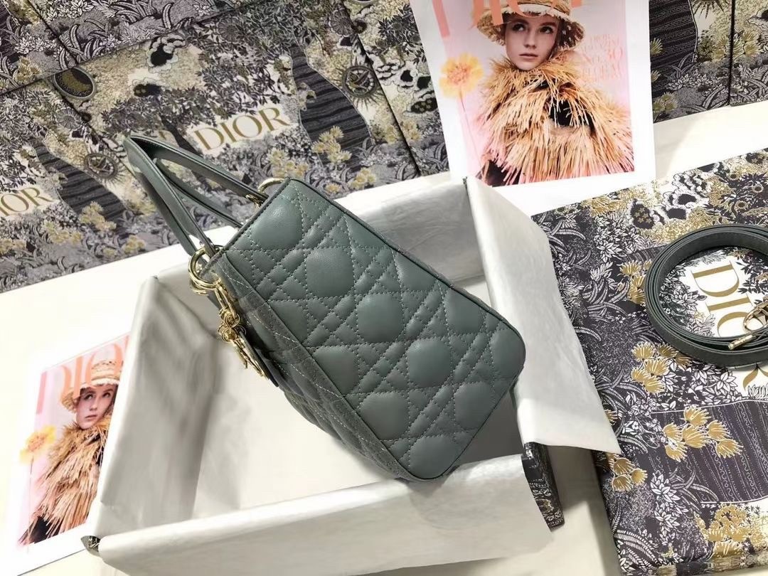 D*or medium lady D*or bag in grey cannage lambskin