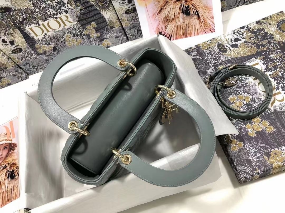 D*or medium lady D*or bag in grey cannage lambskin