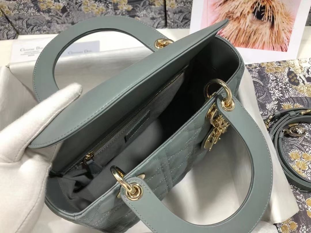 D*or medium lady D*or bag in grey cannage lambskin