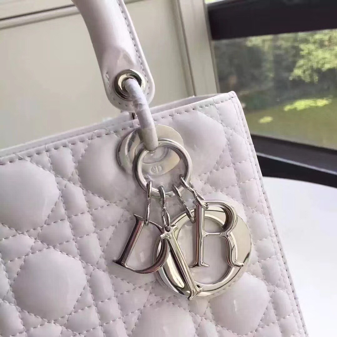 D*or medium lady D*or bag in white patent leather
