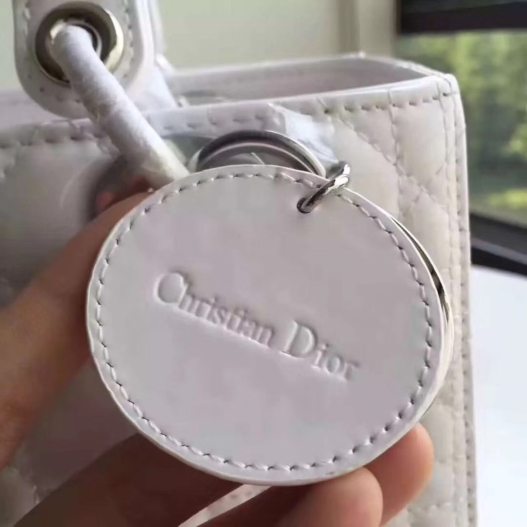 D*or medium lady D*or bag in white patent leather