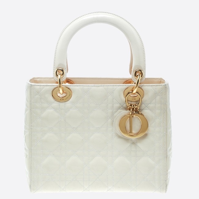 D*or medium lady D*or bag in white patent leather