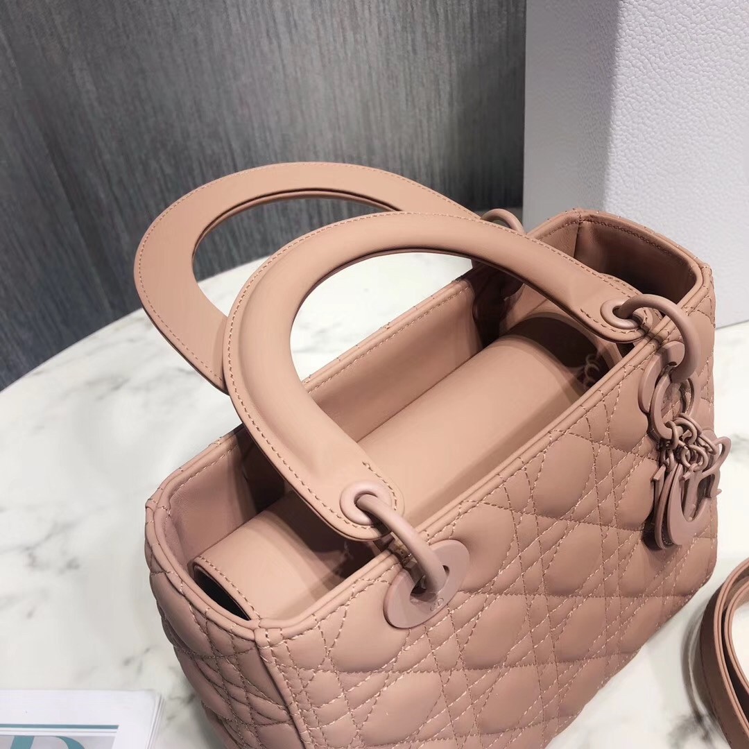 D*or medium lady D*or bag in powder ultra matte calfskin