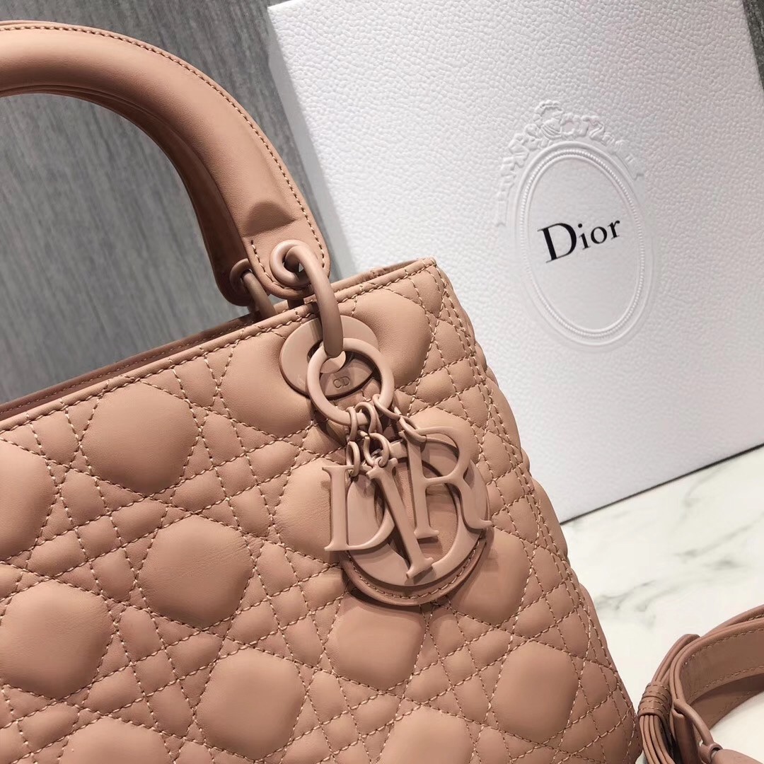 D*or medium lady D*or bag in powder ultra matte calfskin