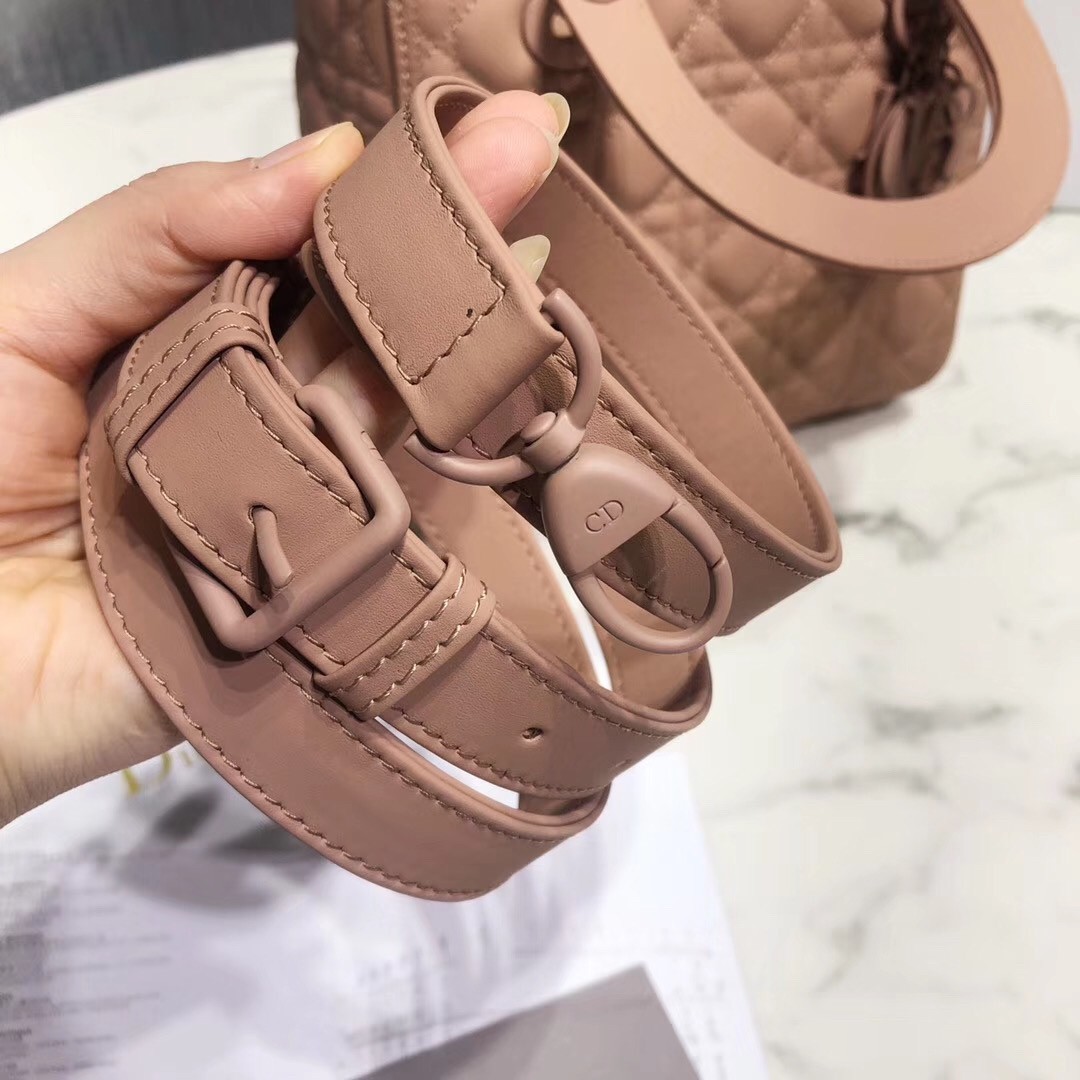 D*or medium lady D*or bag in powder ultra matte calfskin