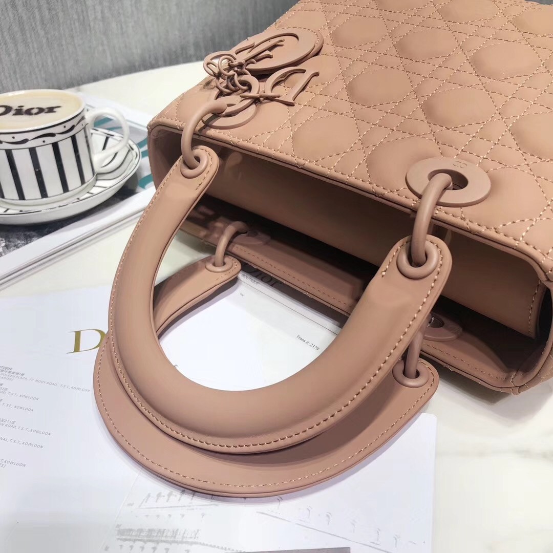 D*or medium lady D*or bag in powder ultra matte calfskin