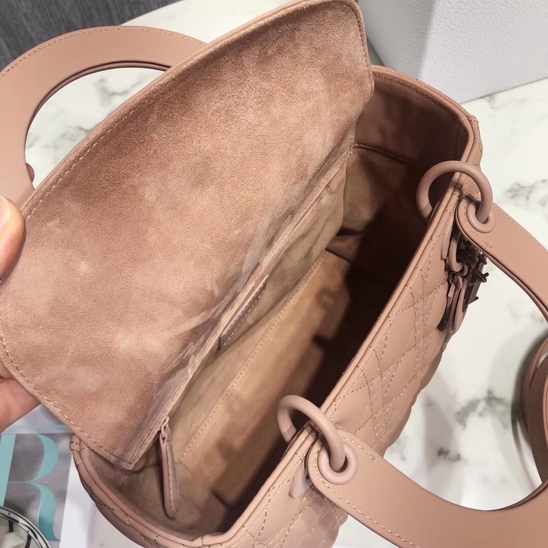 D*or medium lady D*or bag in powder ultra matte calfskin