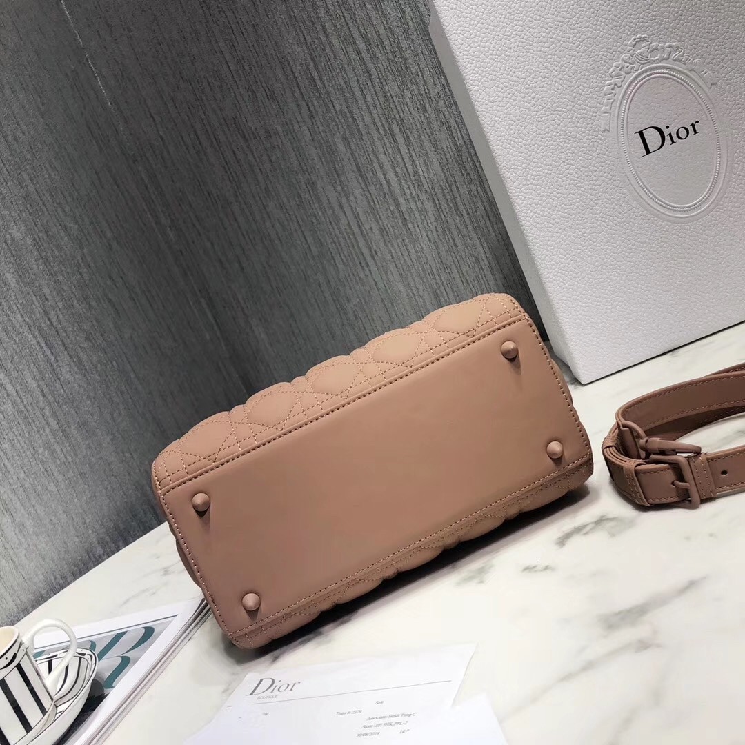 D*or medium lady D*or bag in powder ultra matte calfskin