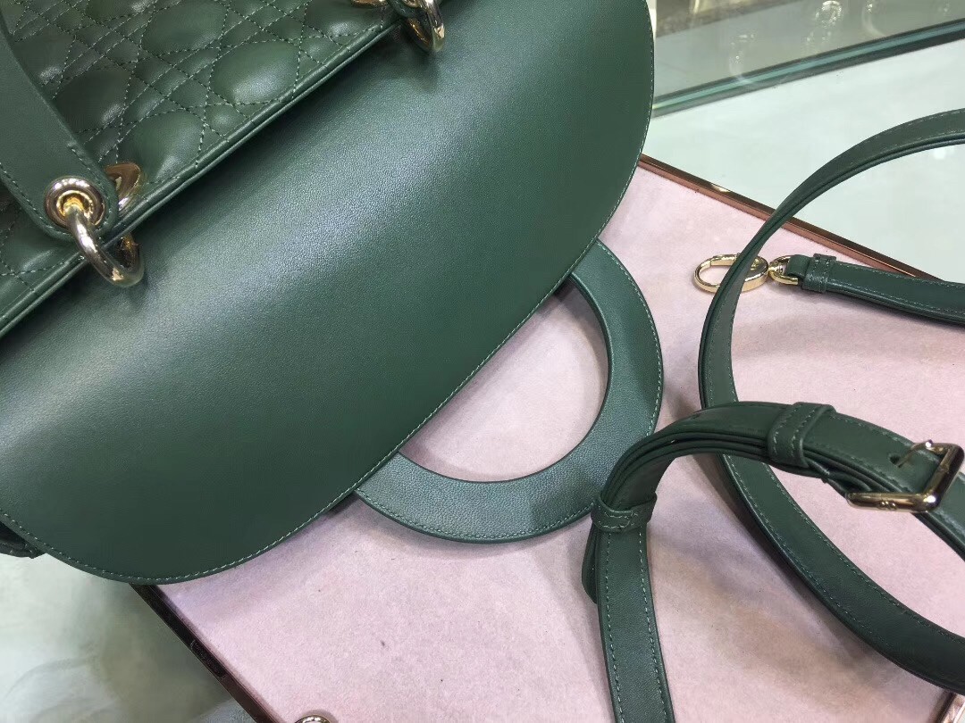 D*or large lady D*or bag in green cannage lambskin
