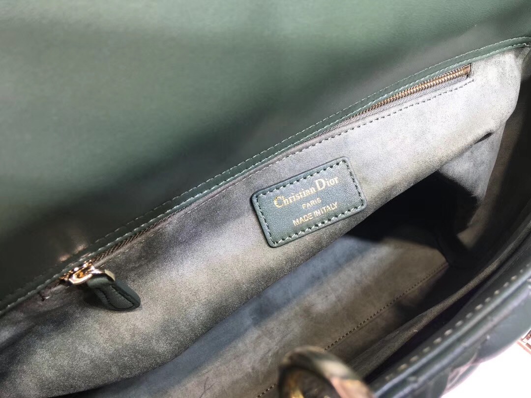 D*or large lady D*or bag in green cannage lambskin