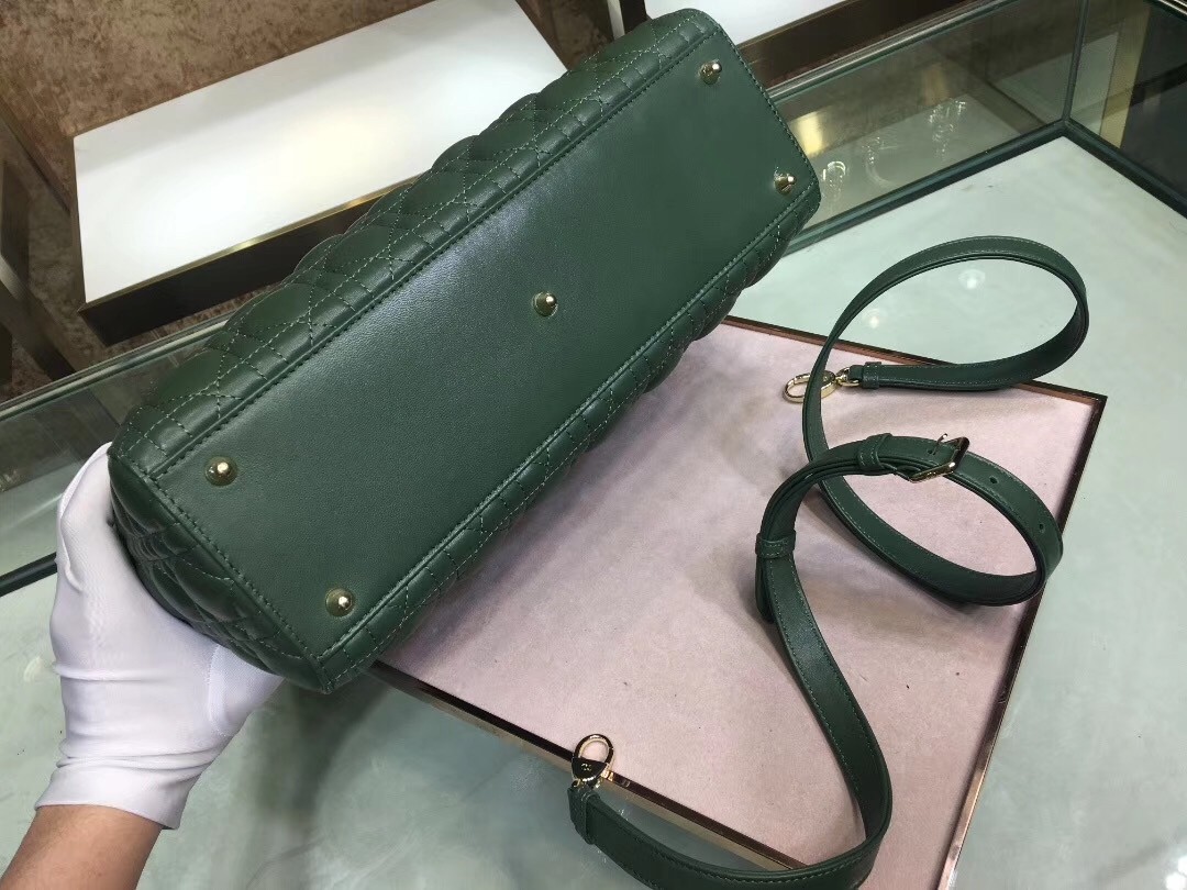 D*or large lady D*or bag in green cannage lambskin