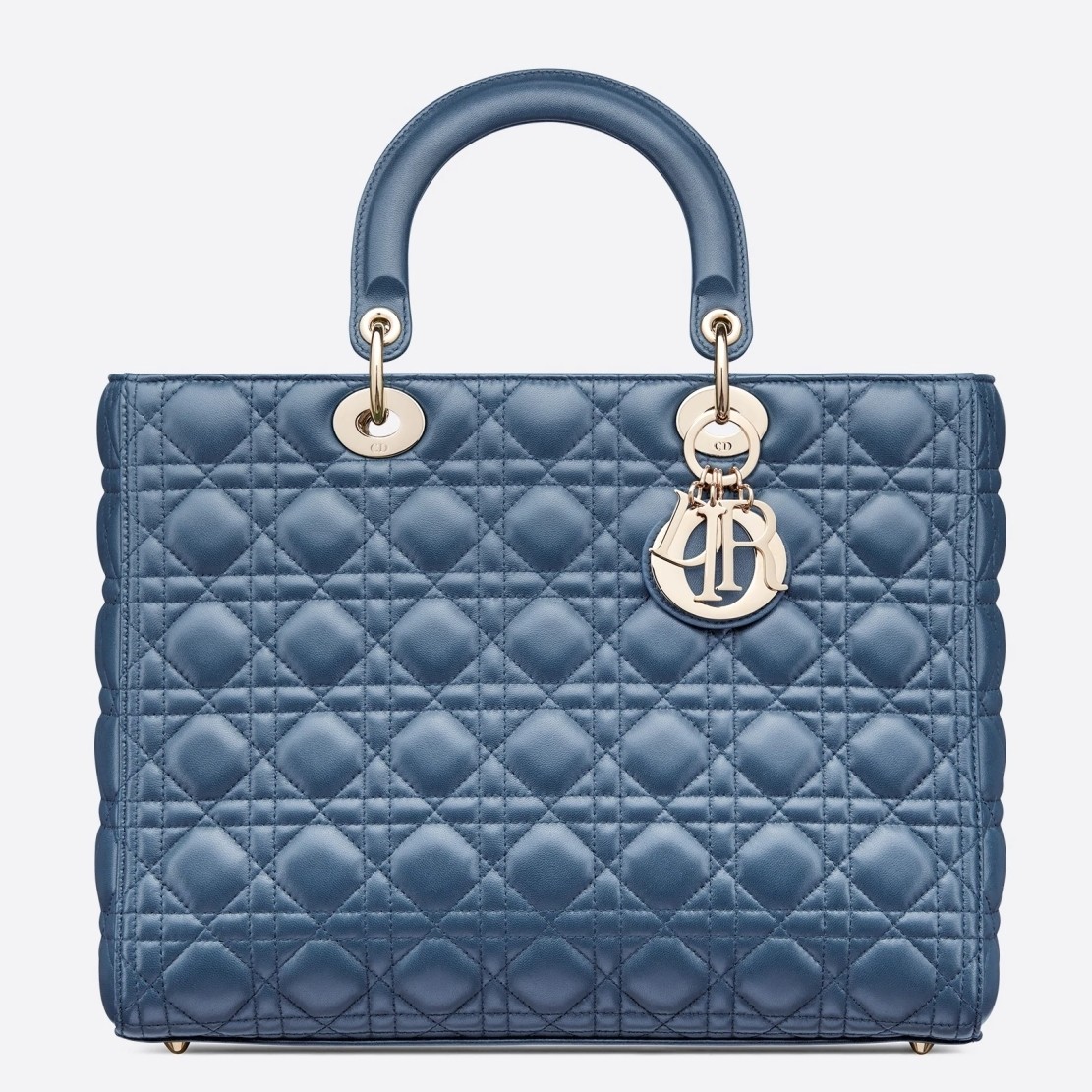 D*or large lady D*or bag in denim blue cannage lambskin