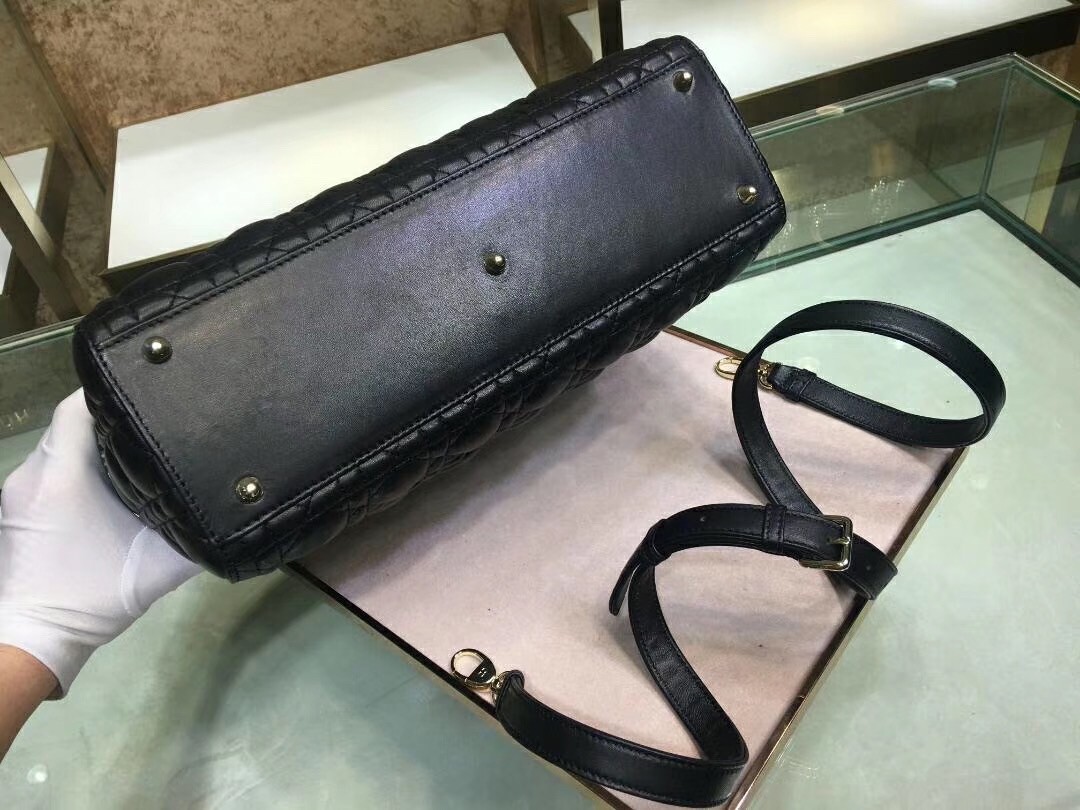 D*or large lady D*or bag in black cannage lambskin