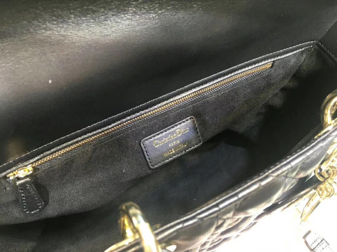 D*or large lady D*or bag in black cannage lambskin