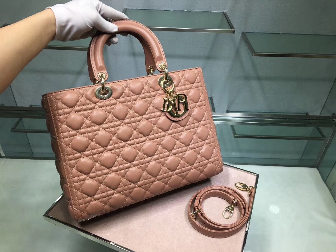 D*or large lady D*or bag in powder cannage lambskin