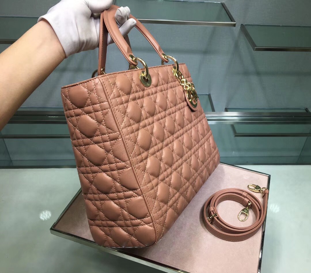 D*or large lady D*or bag in powder cannage lambskin