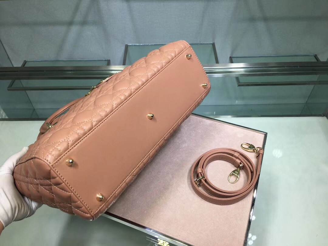 D*or large lady D*or bag in powder cannage lambskin