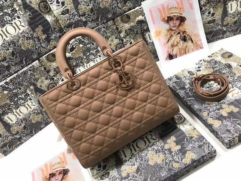D*or large lady D*or bag in blush ultramatte calfskin