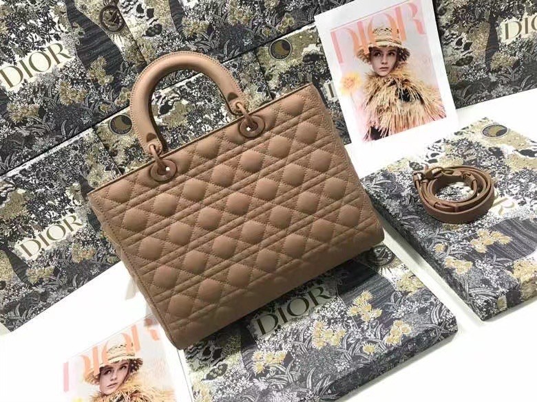D*or large lady D*or bag in blush ultramatte calfskin