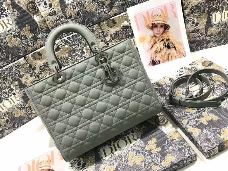 D*or large lady D*or bag in grey ultramatte calfskin