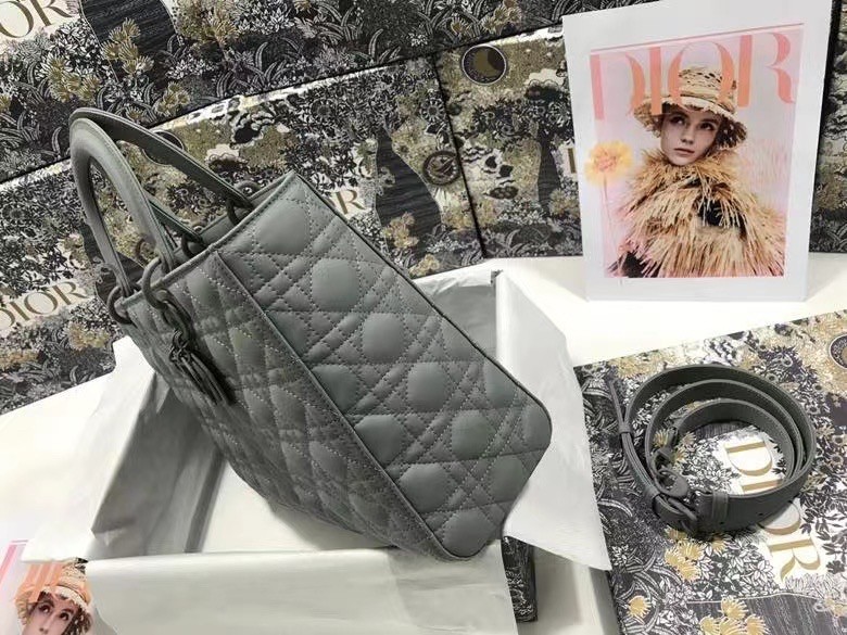D*or large lady D*or bag in grey ultramatte calfskin