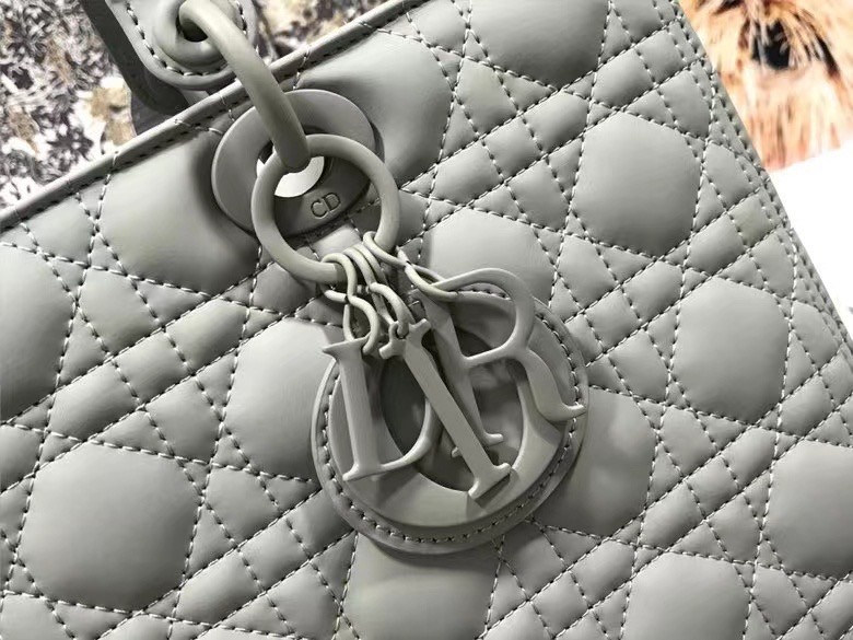 D*or large lady D*or bag in grey ultramatte calfskin