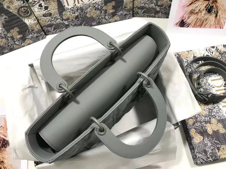 D*or large lady D*or bag in grey ultramatte calfskin