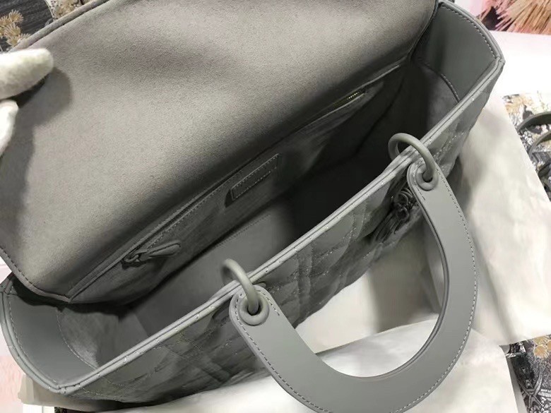 D*or large lady D*or bag in grey ultramatte calfskin