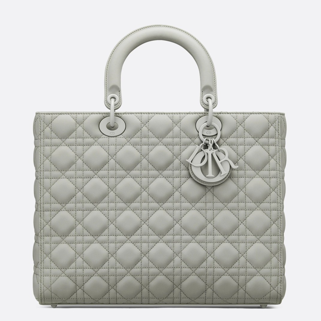 D*or large lady D*or bag in grey ultramatte calfskin