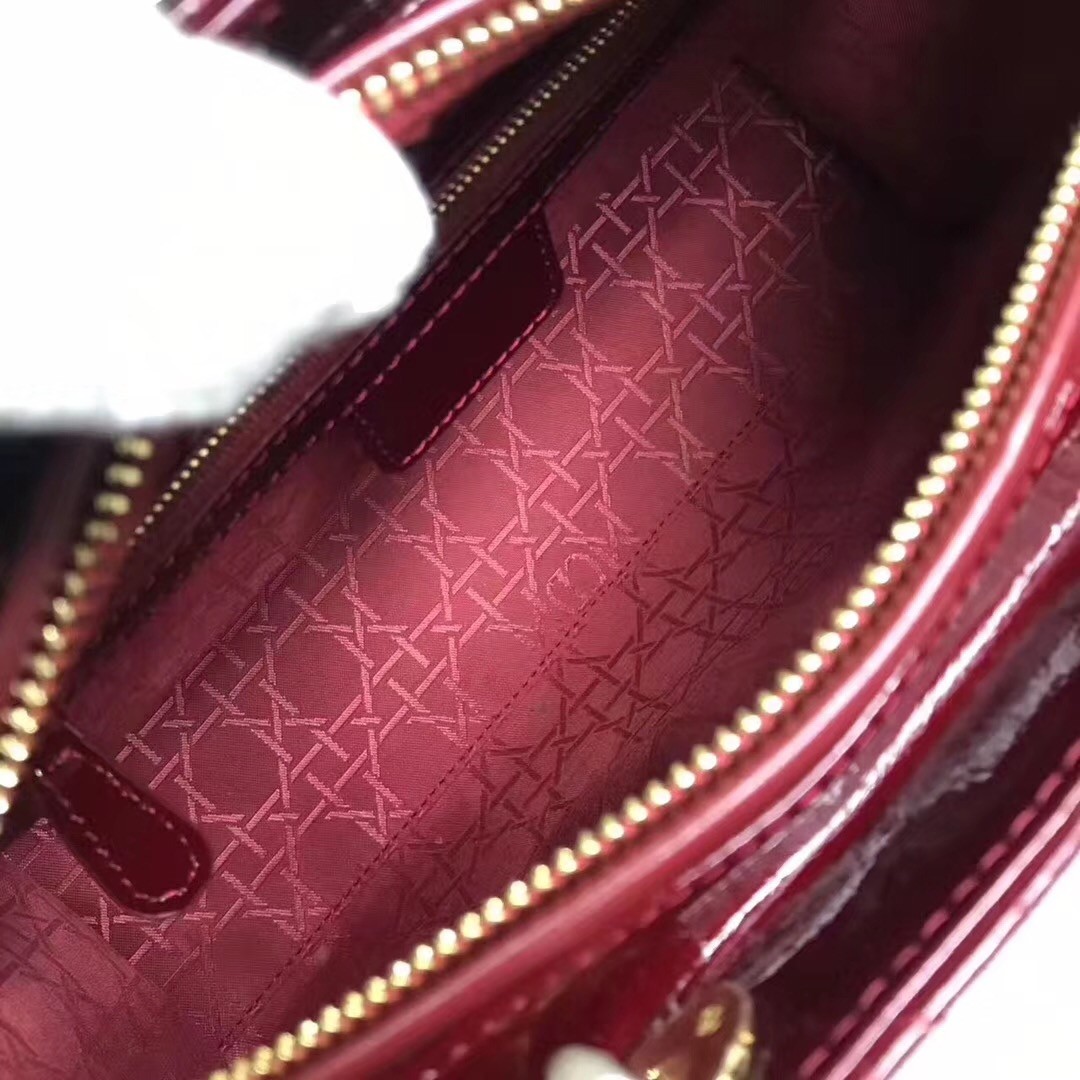 D*or large lady D*or bag in bordeaux patent leather