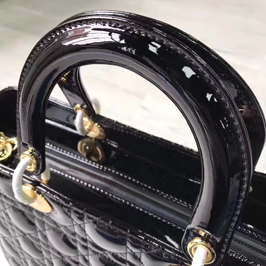 D*or large lady D*or bag in black patent leather