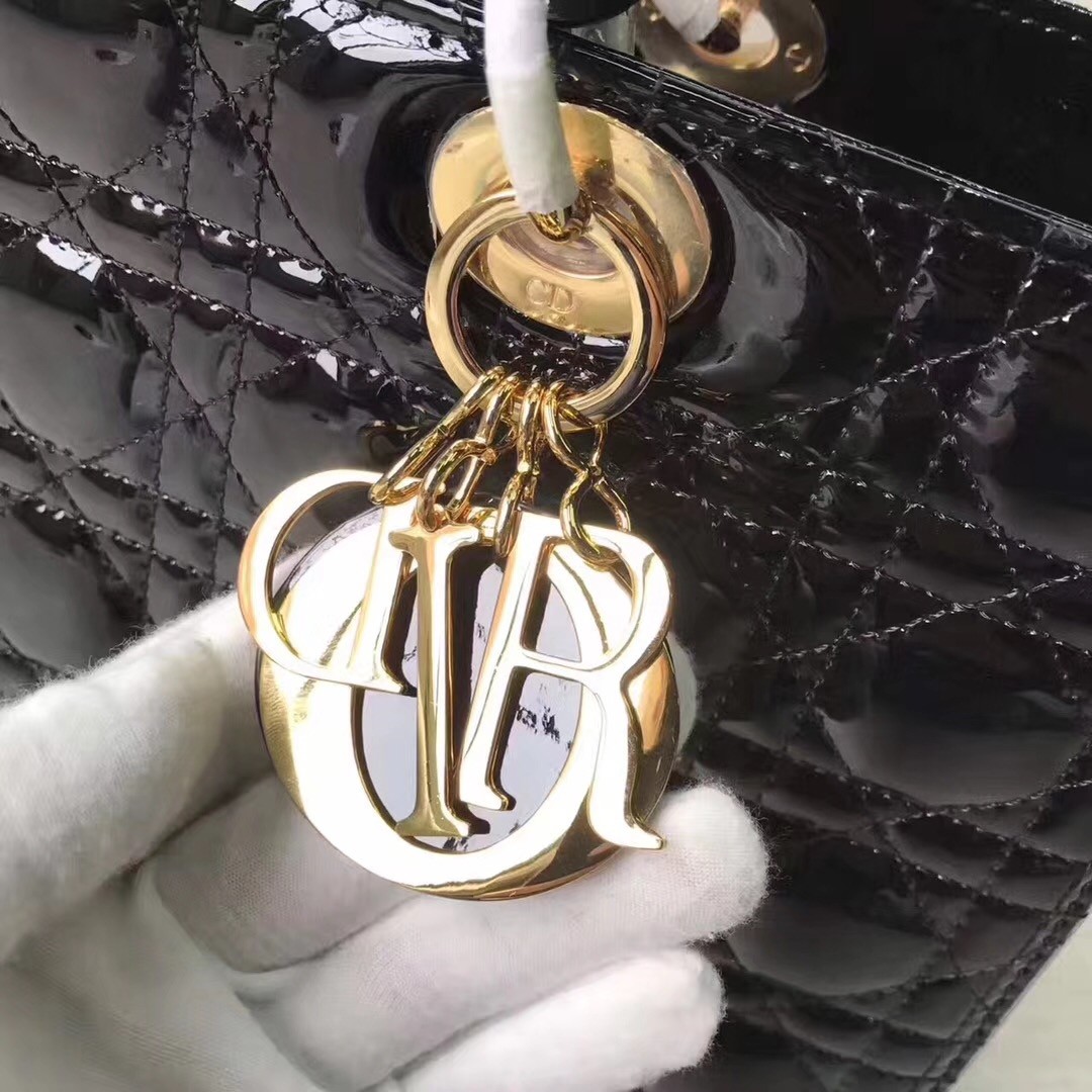 D*or large lady D*or bag in black patent leather