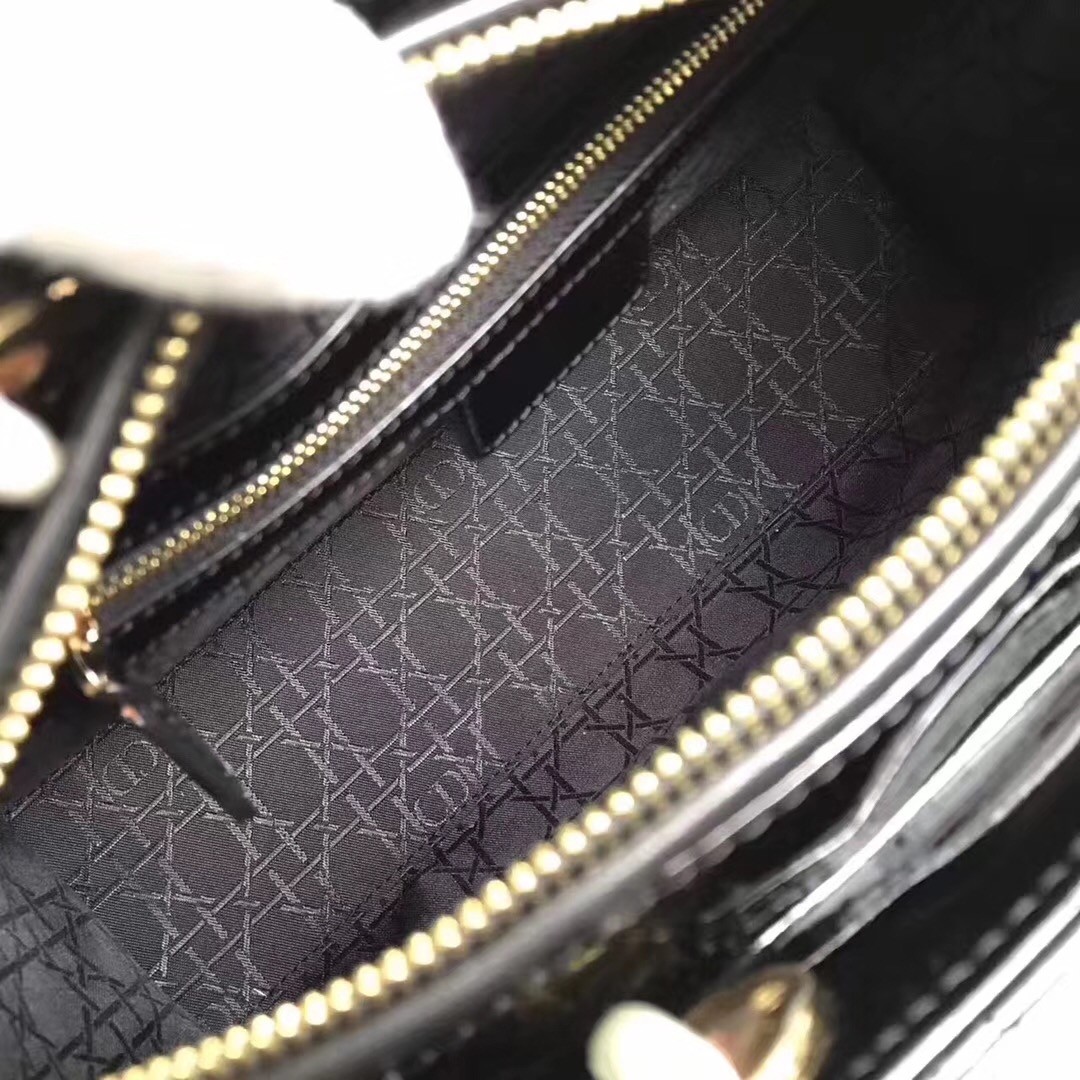 D*or large lady D*or bag in black patent leather