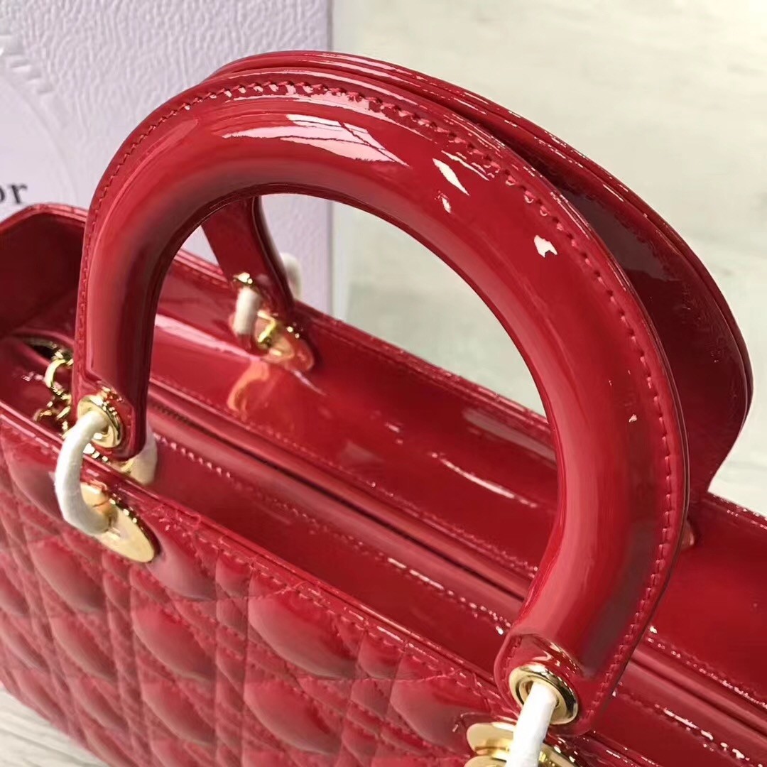 D*or large lady D*or bag in red patent leather
