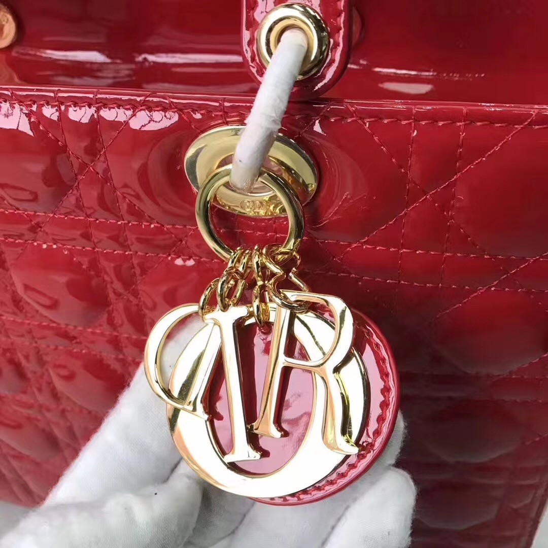 D*or large lady D*or bag in red patent leather
