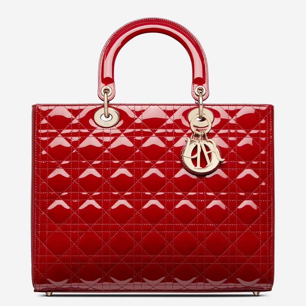 D*or large lady D*or bag in red patent cannage calfskin
