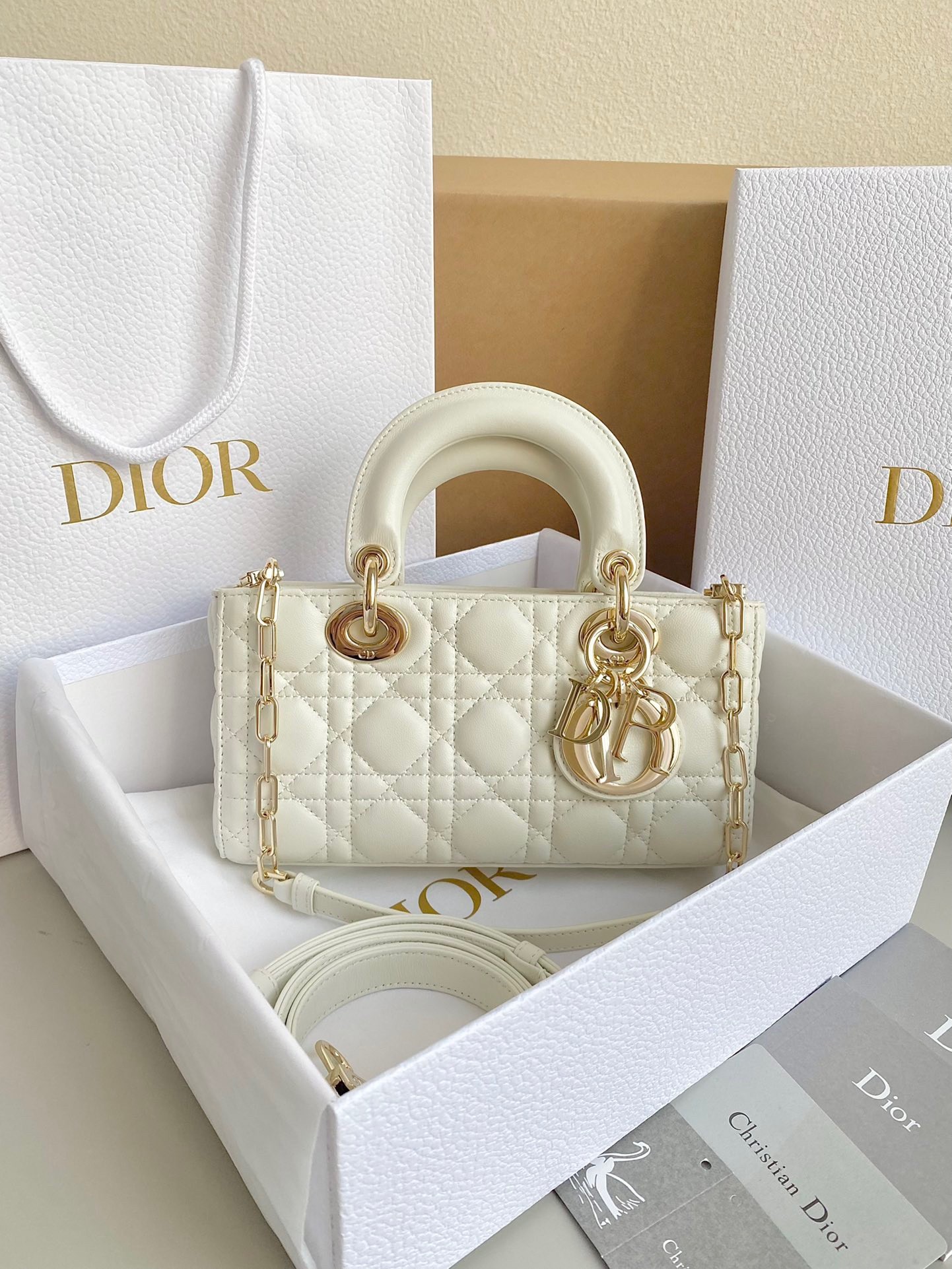 D*or lady d-joy small bag in white cannage lambskin