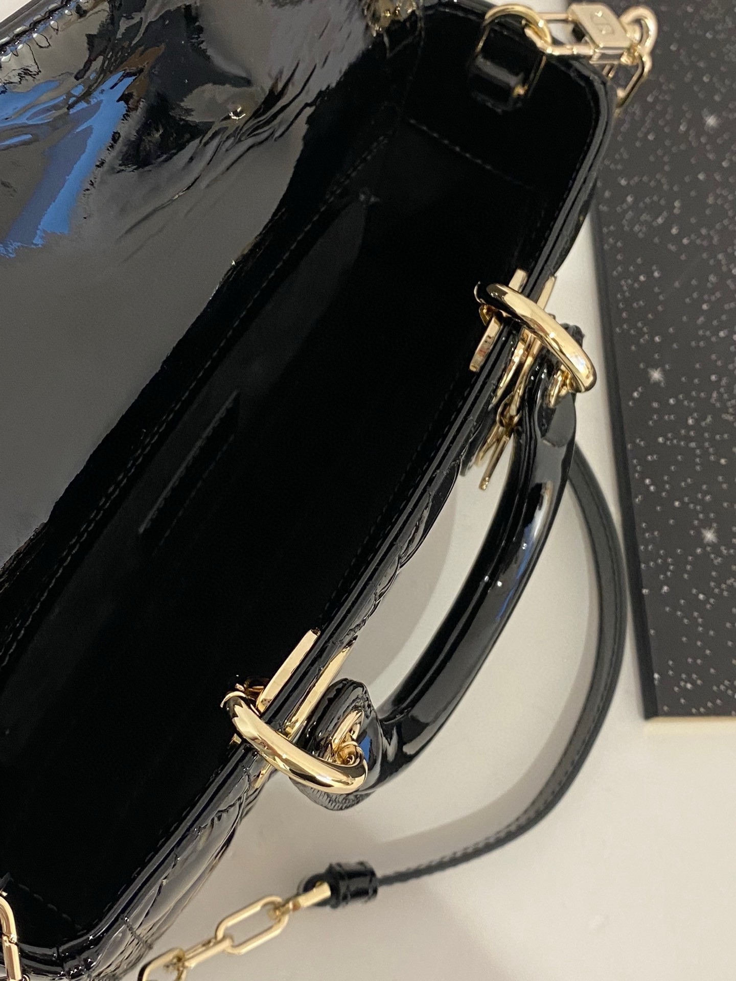 D*or lady d-joy small bag in black patent calfskin