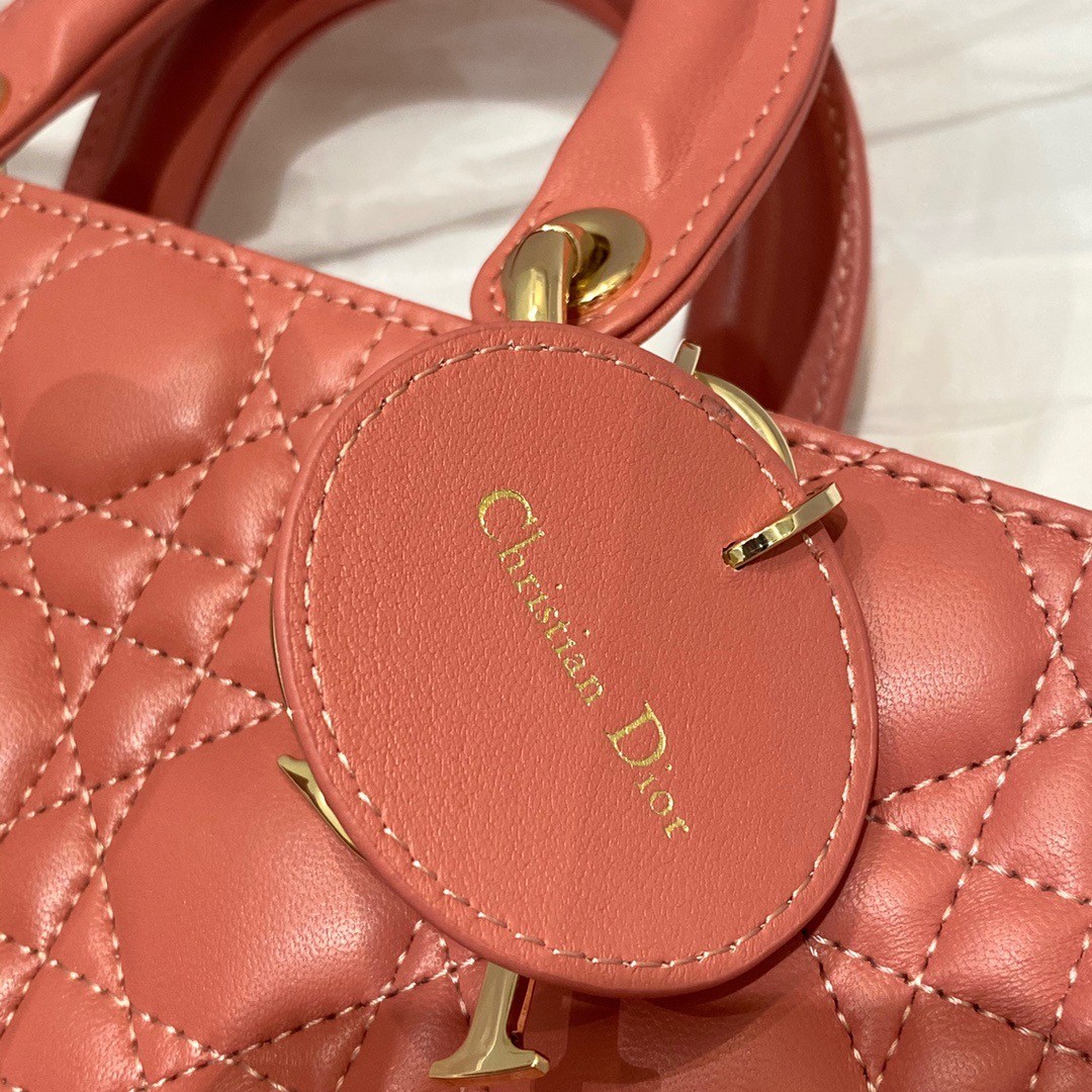 D*or lady d-joy bag in coral pink cannage lambskin