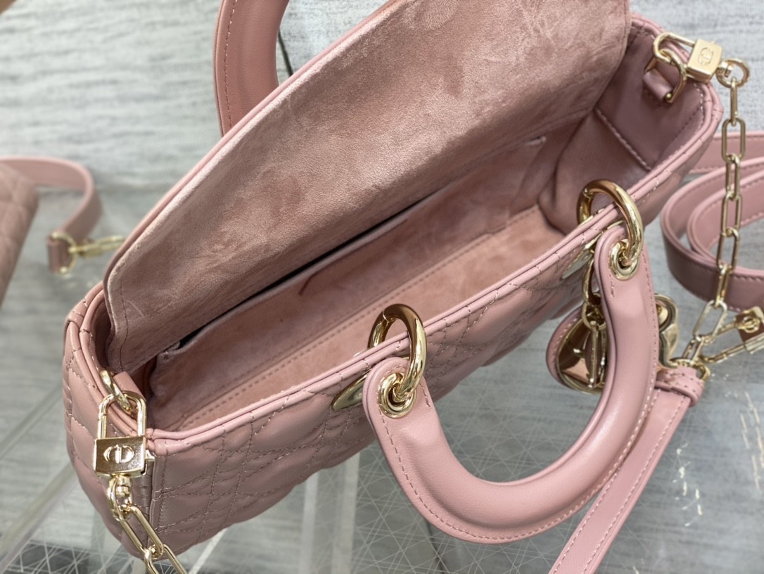 D*or lady d-joy medium bag in peony pink cannage lambskin